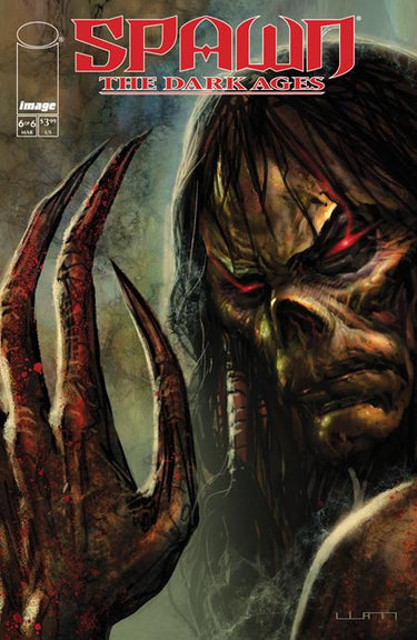 Comic book cover for Spawn The Dark Ages #6 by Liam Sharp, featuring dark fantasy artwork and intense characters.