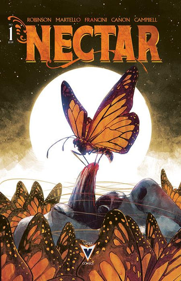 Nectar #1 comic book by Vault Comics, second printing, featuring colorful cover art with dynamic illustrations and bold lettering.