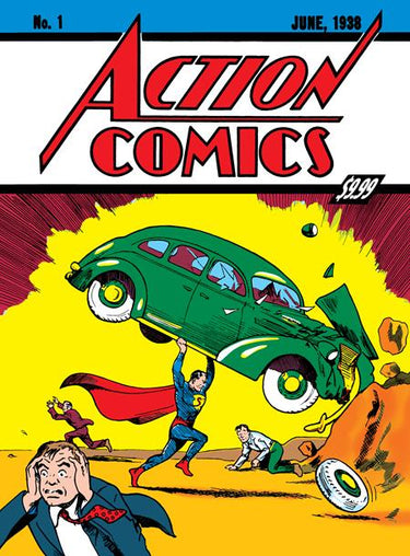 Cover of Action Comics #1 facsimile edition by DC Comics, featuring classic Golden Age Superman artwork by Joe Shuster.