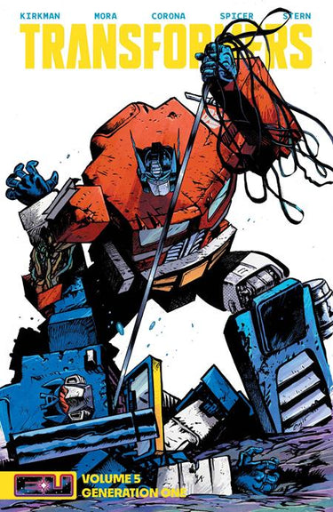 Cover of Transformers Generation One TP Vol 05 graphic novel by Image Comics, featuring vibrant artwork and Transformers characters.