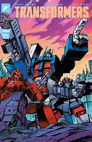 Transformers #32 comic book by Daniel Warren Johnson and Mike Spicer, cover B, published by Image Comics, featuring dynamic robot artwork.