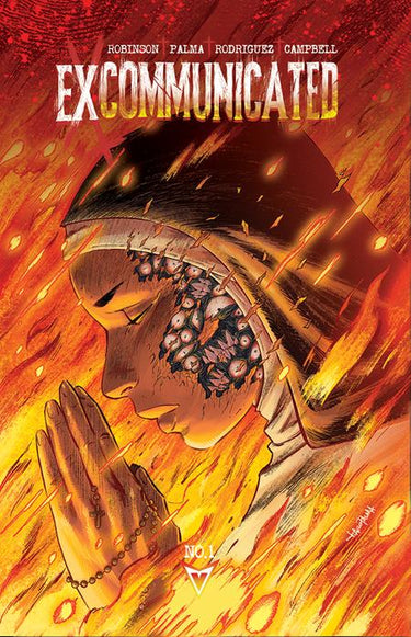 Cover art for Excommunicated #1 comic book by Vault Comics, featuring Tiago Palma's illustration in a dynamic scene.