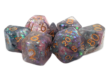 DnD RPG Dice Set: Particles - Pink, Green & Black Mist - State of Comics