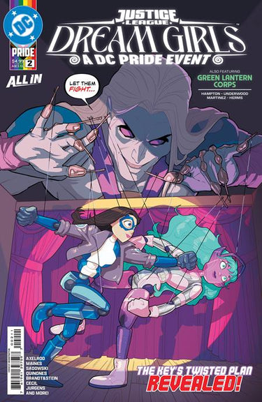 Justice League Dream Girls comic book cover #2 of 4, featuring DC Comics characters at Pride event, illustrated by Brandt & Stein.