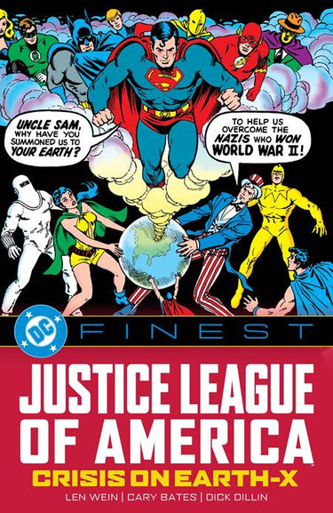 Pre-order DC Comics Justice League of America Crisis on Earth-X graphic novel featuring vibrant cover art and classic superhero characters.