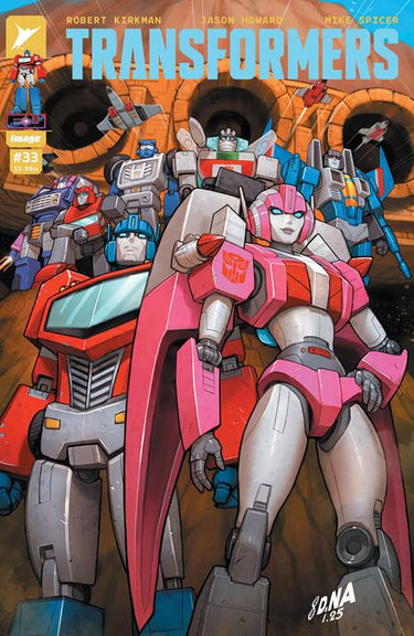 Cover art for Transformers #33 by David Nakayama, published by Image Comics, featuring dynamic robot and character illustrations.