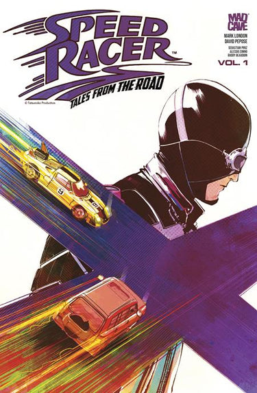 Pre-order graphic novel "Speed Racer Tales From The Road" Volume 1 by Mad Cave Studios, featuring colorful illustrated cover art.