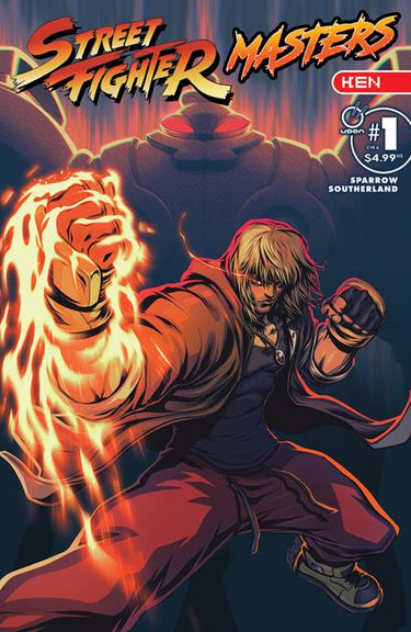 Pre-order comic cover featuring Street Fighter Masters Ken #1 by UDON Entertainment, showcasing vibrant artwork of Ken in action.