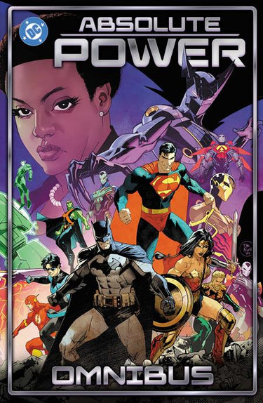 Cover of the Absolute Power Omnibus hardcover graphic novel by DC Comics, featuring detailed comic book artwork.