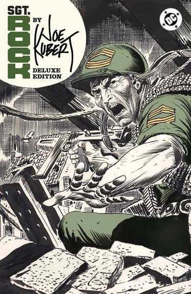 Deluxe edition hardcover of Sgt Rock graphic novel by Joe Kubert, published by DC Comics, featuring detailed cover art.