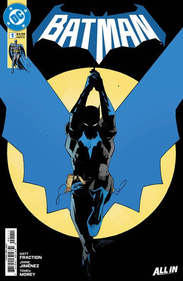 Batman #1 comic book cover featuring artwork by Jorge Jimenez from DC Comics, showcasing Batman in a dynamic pose.