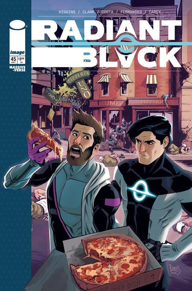 Pre-order comic book "Radiant Black #45 Cover A" by Daniel Bayliss from Image Comics, featuring dynamic black-themed artwork.