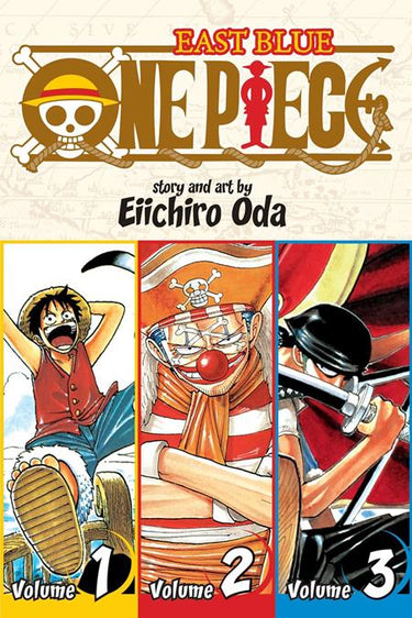 Pre-order of Viz Media's One Piece Omnibus Edition Volume 1 graphic novel, featuring colorful cover art and manga artwork.