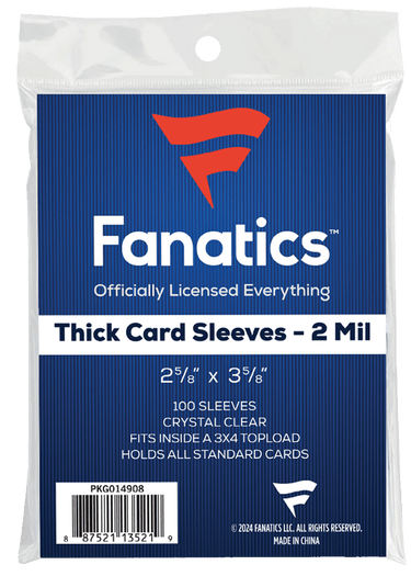 Fanatics Collectibles soft card sleeves, 100-count pack, thin protective plastic sleeves for trading cards, durable and clear.