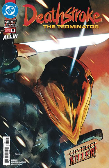 Deathstroke the Terminator #8 comic book cover by Carmine Di Giandomenico, published by DC Comics, featuring Deathstroke in action.
