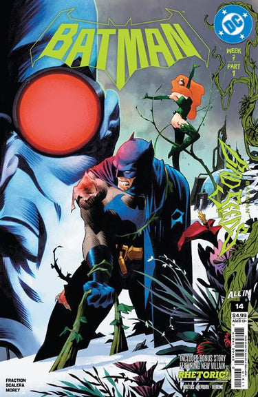 Batman #14 Cover A comic book by DC Comics featuring Batman in a dark, intense scene illustrated by Matteo Scalera.