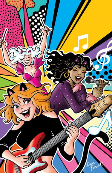 Pre-order comic cover featuring Josie and the Pussycats Rock on One Shot by Archie Comics, illustrated by Dan Parent with foil full art.