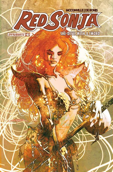 Pre-order comic book featuring Red Sonja She-Devil with a Sword #7 cover A by Stuart Sayger, published by DYNAMITE Entertainment.