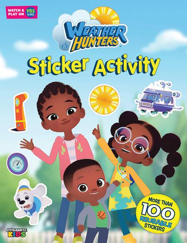 Pre-order Weather Hunters Sticker Activity Book by DYNAMITE Entertainment featuring colorful weather-themed illustrations and interactive stickers.
