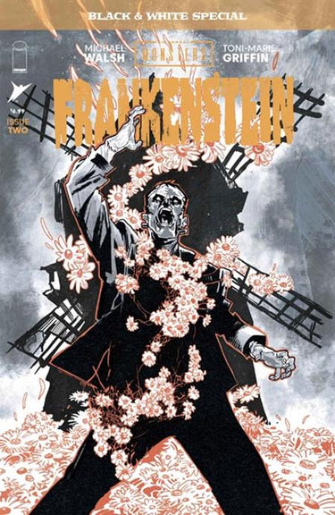 Black and white Frankenstein comic cover featuring Michael Walsh artwork from the Universal Monsters series, published by Image Comics.