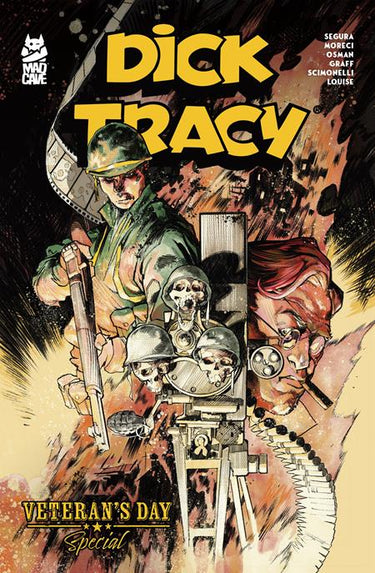 Pre-order comic featuring Dick Tracy Veterans Day special cover B by Francesco Scimonelli, published by Mad Cave Studios.