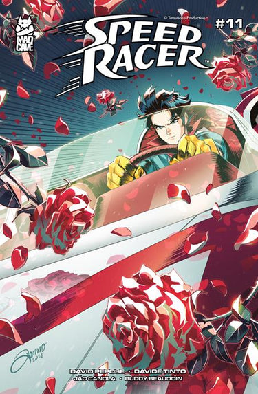 Pre-order comic featuring Speed Racer #11 Cover A by Alessio Zonno from Mad Cave Studios, showcasing dynamic racing artwork.