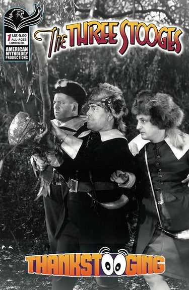 Limited edition black and white pre-order comic cover featuring The Three Stooges Thankstooging #1 by Prana Publishers.