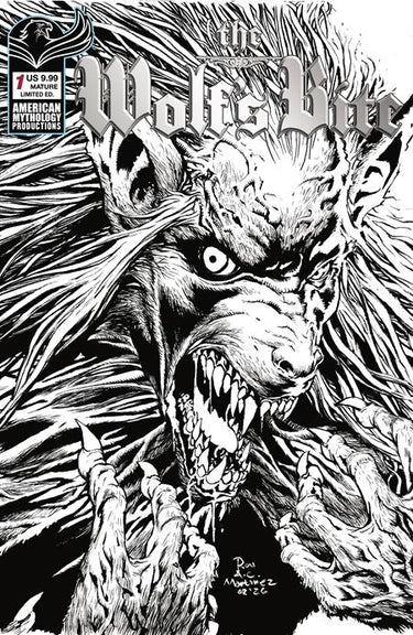 Black and white limited edition cover of Wolfs Bite #1 comic by Roy Allan Martinez, published by Prana Publishers.
