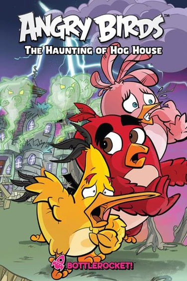 Pre-order of Angry Birds the Haunting of Hog House graphic novel by Rocketship Entertainment featuring colorful cover art.
