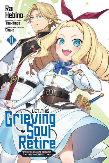 Pre-order graphic novel "Let This Grieving Soul Retire" Vol 11 by Yen Press, with cover art featuring illustrated characters.