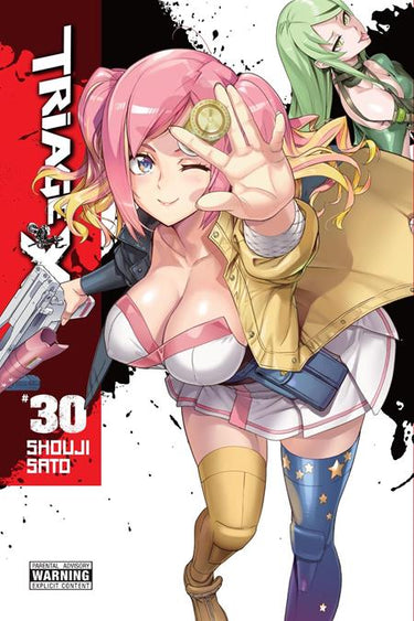 Pre-order image of Triage X TP Vol 30 graphic novel by Yen Press, featuring cover art with dynamic manga-style characters.