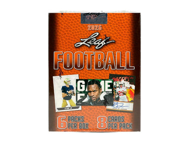 Leaf 2026 Leaf Football trading card hobby box with colorful packaging and artwork, designed for collectors and sports fans.