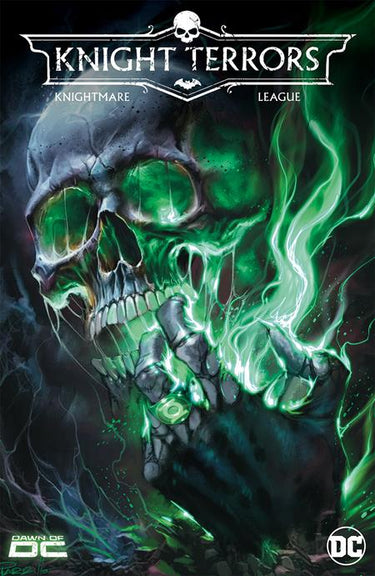 Cover of DC Comics Knight Terrors Knightmare League hardcover graphic novel featuring dark, intense artwork and superhero characters.