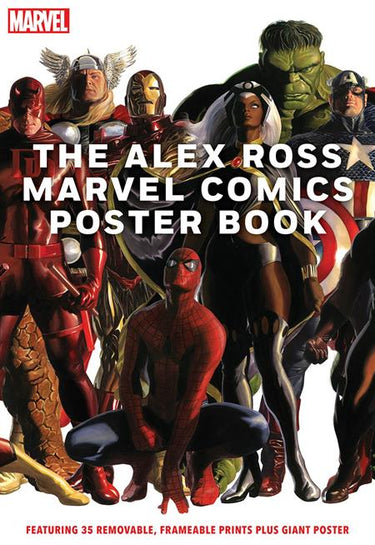 Marvel Comics poster book by Alex Ross featuring iconic superhero artwork, published by Abrams, perfect for comic fans.