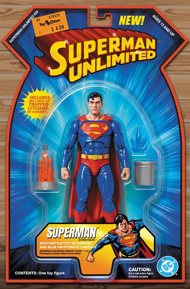 Superman Unlimited #20 Cvr B Jason Geyer Superman with Kandor Action Figure Comics Card Stock Var comic book cover