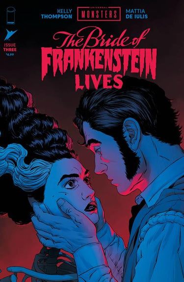Pre-order comic book "Universal Monsters Bride of Frankenstein Lives #3" by Mattia De Iulis from Image Comics, featuring horror-themed cover art.