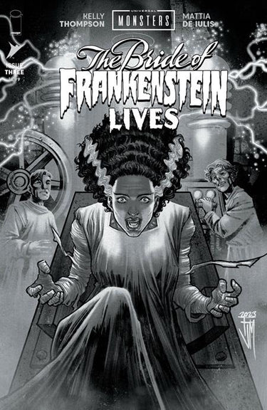 Pre-order comic cover featuring Bride of Frankenstein Lives #3 by Francis Manapul, classic horror black and white variant from Image Comics.