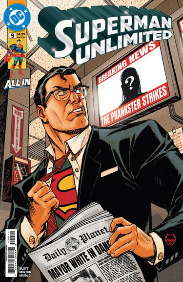 Superman Unlimited #9 comic book cover featuring Superman in a dynamic pose, illustrated by Dave Johnson, published by DC Comics.