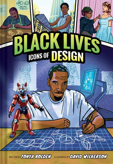 Black Lives HC Vol 02 Icons Of Design graphic novel by Abrams, black cover with illustrated design icons