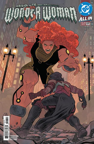 Comic book cover of Absolute Wonder Woman #17 from DC Comics, featuring Wonder Woman in a dynamic pose illustrated by Hayden Sherman.