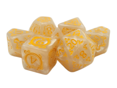 DnD RPG Dice Set: Rune Dice - Coiled Serpent - White w/ Gold - State of Comics