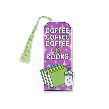Punchkins Coffee, Coffee, Coffee & Books bookmark featuring a colorful design with coffee cups and book illustrations.