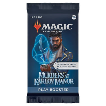 Magic: The Gathering Murders at Karlov Manor booster pack by Wizards of the Coast, featuring colorful fantasy-themed card art.