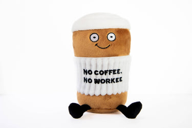 Punchkins Plush Coffee No Coffee No Workee plush toy featuring a soft, detailed coffee cup design.