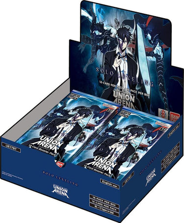 Union Arena Solo Leveling booster display by State of Comics featuring collectible trading cards in a colorful box.