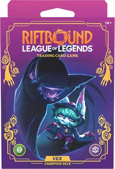 Riftbound TCG League of Legends Set 3 Unleashed Vex Champion deck featuring cards and game components from UVS Games.