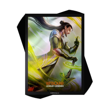UVS Games Riftbound TCG League of Legends Master Yi Wuju Master art card sleeves showing detailed Master Yi design on smooth plastic sleeves.