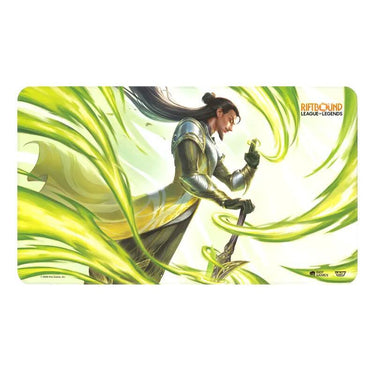 League of Legends Riftbound TCG Master Yi Wuju master playmat by UVS Games, featuring detailed artwork of Master Yi in action.