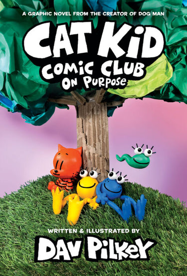 Cover of Scholastic Inc. Cat Kid Comic Club Vol 3 On Purpose graphic novel featuring colorful cartoon characters and playful illustrations.