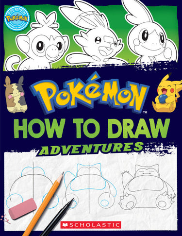 Scholastic Inc. Pokémon How to Draw Adventures book cover featuring colorful Pokémon illustrations and drawing instructions.
